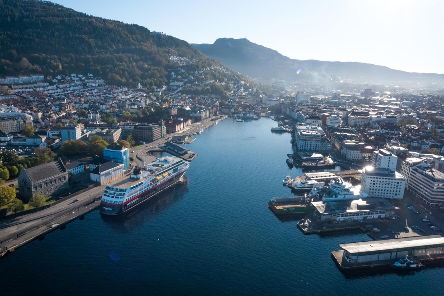 A birdseye view of Bergen Port in Norway